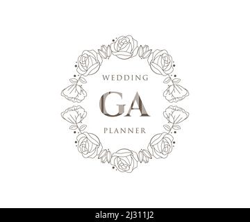 GA Initials Letter Hochzeit Monogram Logos Kollektion, handgezeichnete moderne minimalistische und florale Vorlagen für Einladungskarten, Save the Date, elegant Stock Vektor