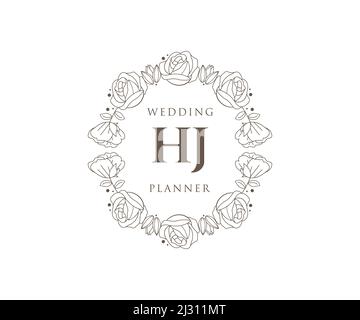 HJ Initials Letter Hochzeit Monogram Logos Kollektion, handgezeichnete moderne minimalistische und florale Vorlagen für Einladungskarten, Save the Date, elegant Stock Vektor