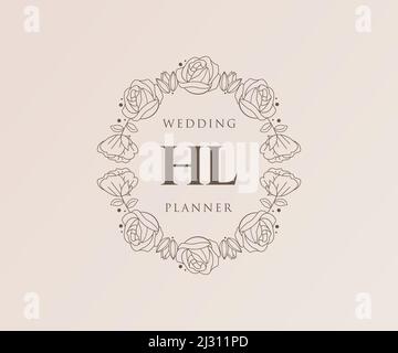 HL Initials Letter Hochzeit Monogram Logos Kollektion, handgezeichnete moderne minimalistische und florale Vorlagen für Einladungskarten, Save the Date, elegant Stock Vektor