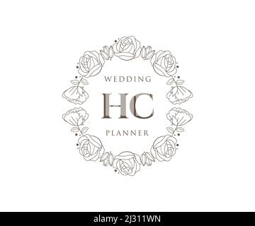 HC Initials Letter Hochzeitslogos Kollektion, handgezeichnete moderne minimalistische und florale Vorlagen für Einladungskarten, Save the Date, elegant Stock Vektor