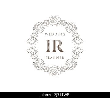 IR Initialen Brief Hochzeit Monogramm Logos Kollektion, handgezeichnete moderne minimalistische und florale Vorlagen für Einladungskarten, Save the Date, elegant Stock Vektor