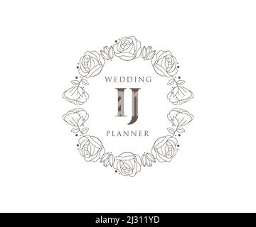 IJ Initials Letter Hochzeit Monogram Logos Kollektion, handgezeichnete moderne minimalistische und florale Vorlagen für Einladungskarten, Save the Date, elegant Stock Vektor