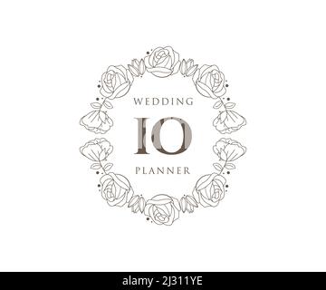 IO Initials Letter Hochzeit Monogram Logos Kollektion, handgezeichnete moderne minimalistische und florale Vorlagen für Einladungskarten, Save the Date, elegant Stock Vektor