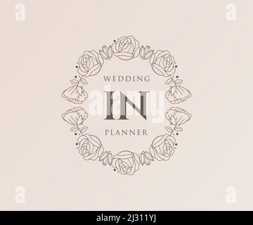 IN Initialen Brief Hochzeit Monogram Logos Kollektion, handgezeichnete moderne minimalistische und florale Vorlagen für Einladungskarten, Save the Date, elegant Stock Vektor