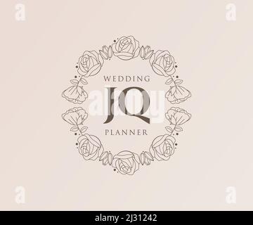 JQ Initials Letter Hochzeit Monogram Logos Kollektion, handgezeichnete moderne minimalistische und florale Vorlagen für Einladungskarten, Save the Date, elegant Stock Vektor