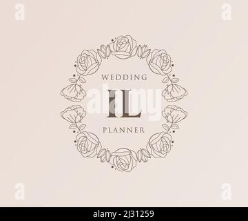 IL Initials Letter Hochzeit Monogram Logos Kollektion, handgezeichnete moderne minimalistische und florale Vorlagen für Einladungskarten, Save the Date, elegant Stock Vektor