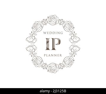 IP Initialen Brief Hochzeit Monogram Logos Kollektion, handgezeichnete moderne minimalistische und florale Vorlagen für Einladungskarten, Save the Date, elegant Stock Vektor