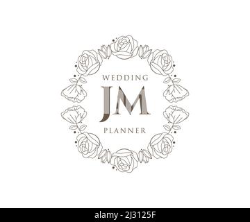 JM Initials Letter Hochzeit Monogram Logos Kollektion, handgezeichnete moderne minimalistische und florale Vorlagen für Einladungskarten, Save the Date, elegant Stock Vektor