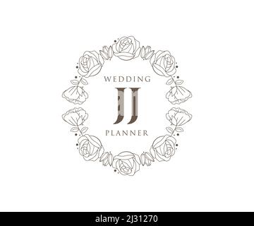 JJ Initials Letter Hochzeitslogos-Kollektion, handgezeichnete, moderne, minimalistische und florale Vorlagen für Einladungskarten, Save the Date, elegant Stock Vektor