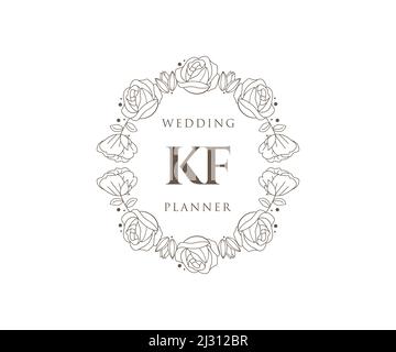 KF Initials Letter Hochzeit Monogram Logos Kollektion, handgezeichnete moderne minimalistische und florale Vorlagen für Einladungskarten, Save the Date, elegant Stock Vektor