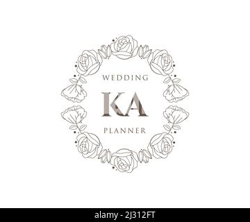 KA Initials Letter Hochzeit Monogram Logos Kollektion, handgezeichnete moderne minimalistische und florale Vorlagen für Einladungskarten, Save the Date, elegant Stock Vektor