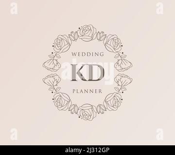 KD Initials Letter Hochzeit Monogram Logos Kollektion, handgezeichnete moderne minimalistische und florale Vorlagen für Einladungskarten, Save the Date, elegant Stock Vektor