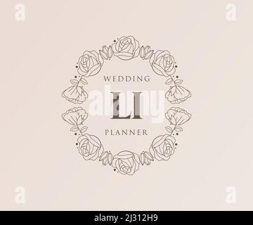 LI Initialen Brief Hochzeit Monogramm Logos Kollektion, handgezeichnete moderne minimalistische und florale Vorlagen für Einladungskarten, Save the Date, elegant Stock Vektor