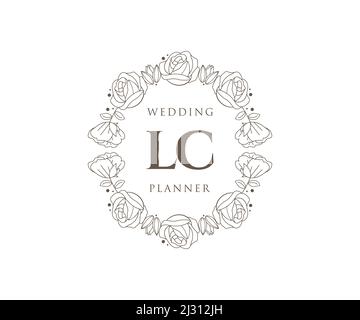 LC Initials Letter Hochzeit Monogram Logos Kollektion, handgezeichnete moderne minimalistische und florale Vorlagen für Einladungskarten, Save the Date, elegant Stock Vektor