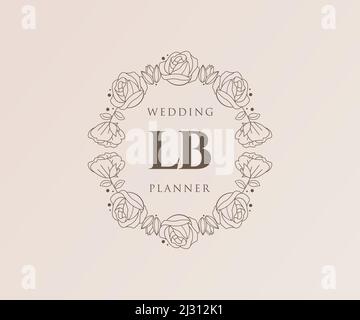 LB Initials Letter Hochzeit Monogram Logos Kollektion, handgezeichnete moderne minimalistische und florale Vorlagen für Einladungskarten, Save the Date, elegant Stock Vektor