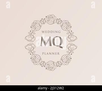 MQ Initials Letter Hochzeit Monogram Logos Kollektion, handgezeichnete moderne minimalistische und florale Vorlagen für Einladungskarten, Save the Date, elegant Stock Vektor