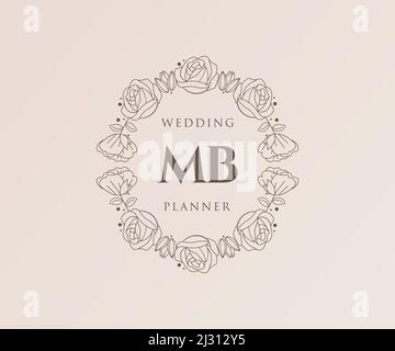 MB Initials Letter Hochzeitslogos Kollektion, handgezeichnete moderne minimalistische und florale Vorlagen für Einladungskarten, Save the Date, elegant Stock Vektor