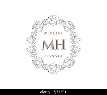 MH Initials Letter Hochzeit Monogram Logos Kollektion, handgezeichnete moderne minimalistische und florale Vorlagen für Einladungskarten, Save the Date, elegant Stock Vektor