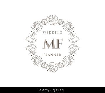 MF Initials Letter Hochzeit Monogram Logos Kollektion, handgezeichnete moderne minimalistische und florale Vorlagen für Einladungskarten, Save the Date, elegant Stock Vektor