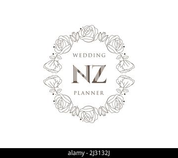 NZ Initials Letter Hochzeit Monogram Logos Kollektion, handgezeichnete moderne minimalistische und florale Vorlagen für Einladungskarten, Save the Date, elegant Stock Vektor