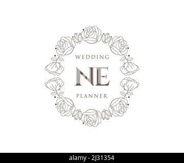 NE Initialen Brief Hochzeit Monogram Logos Kollektion, handgezeichnete moderne minimalistische und florale Vorlagen für Einladungskarten, Save the Date, elegant Stock Vektor