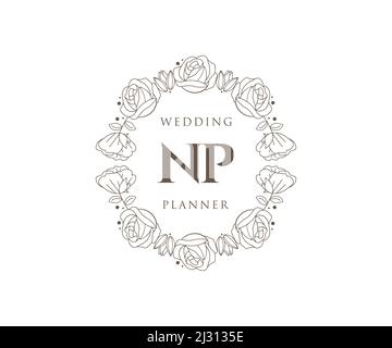 NP Initials Letter Hochzeit Monogram Logos Kollektion, handgezeichnete moderne minimalistische und florale Vorlagen für Einladungskarten, Save the Date, elegant Stock Vektor