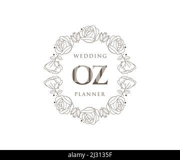 OZ Initials Letter Hochzeit Monogram Logos Kollektion, handgezeichnete moderne minimalistische und florale Vorlagen für Einladungskarten, Save the Date, elegant Stock Vektor