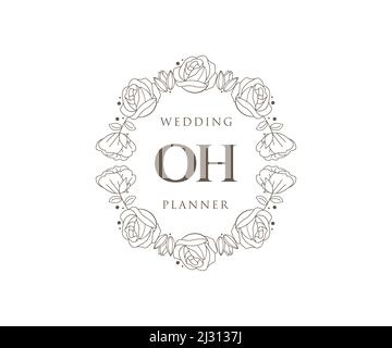 OH Initials Letter Hochzeit Monogram Logos Kollektion, handgezeichnete moderne minimalistische und florale Vorlagen für Einladungskarten, Save the Date, elegant Stock Vektor