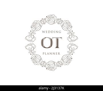 OT Initialen Brief Hochzeit Monogram Logos Kollektion, handgezeichnete moderne minimalistische und florale Vorlagen für Einladungskarten, Save the Date, elegant Stock Vektor