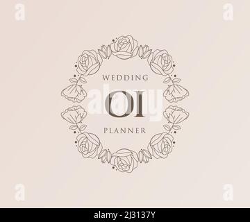 OI Initials Letter Hochzeit Monogram Logos Kollektion, handgezeichnete moderne minimalistische und florale Vorlagen für Einladungskarten, Save the Date, elegant Stock Vektor