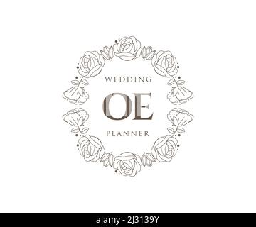 OE Initials Letter Hochzeit Monogram Logos Kollektion, handgezeichnete moderne minimalistische und florale Vorlagen für Einladungskarten, Save the Date, elegant Stock Vektor