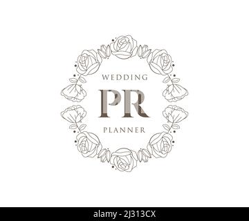 PR Initialen Brief Hochzeit Monogram Logos Kollektion, handgezeichnete moderne minimalistische und florale Vorlagen für Einladungskarten, Save the Date, elegant Stock Vektor