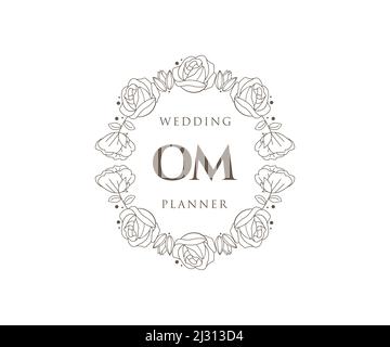 OM Initials Letter Hochzeit Monogram Logos Kollektion, handgezeichnete moderne minimalistische und florale Vorlagen für Einladungskarten, Save the Date, elegant Stock Vektor