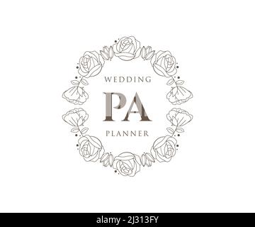 PA Initialen Brief Hochzeit Monogram Logos Kollektion, handgezeichnete moderne minimalistische und florale Vorlagen für Einladungskarten, Save the Date, elegant Stock Vektor