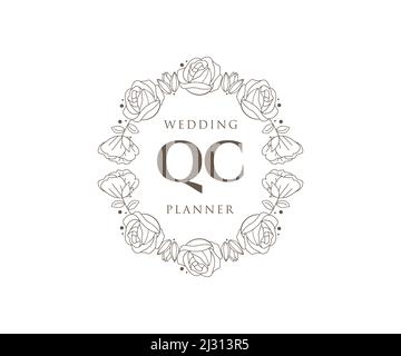 QC Initials Letter Hochzeitslogos Kollektion, handgezeichnete moderne minimalistische und florale Vorlagen für Einladungskarten, Save the Date, elegant Stock Vektor