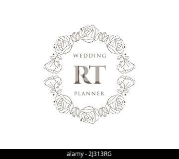 RT Initials Letter Hochzeit Monogram Logos Kollektion, handgezeichnete moderne minimalistische und florale Vorlagen für Einladungskarten, Save the Date, elegant Stock Vektor