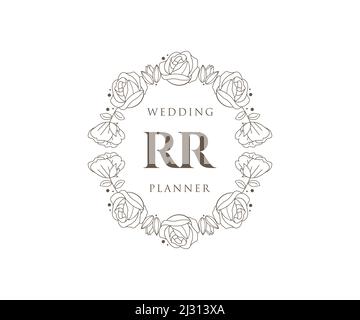 RR Initials Letter Hochzeit Monogram Logos Kollektion, handgezeichnete moderne minimalistische und florale Vorlagen für Einladungskarten, Save the Date, elegant Stock Vektor