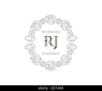 RJ Initials Letter Hochzeit Monogram Logos Kollektion, handgezeichnete moderne minimalistische und florale Vorlagen für Einladungskarten, Save the Date, elegant Stock Vektor