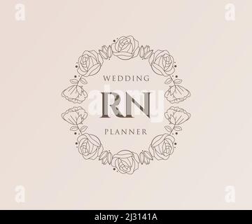 RN Initials Letter Hochzeit Monogram Logos Kollektion, handgezeichnete moderne minimalistische und florale Vorlagen für Einladungskarten, Save the Date, elegant Stock Vektor