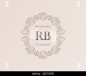 RB Initials Letter Hochzeit Monogram Logos Kollektion, handgezeichnete moderne minimalistische und florale Vorlagen für Einladungskarten, Save the Date, elegant Stock Vektor