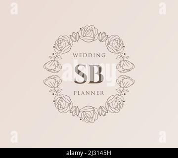 SB Initials Letter Hochzeit Monogram Logos Kollektion, handgezeichnete moderne minimalistische und florale Vorlagen für Einladungskarten, Save the Date, elegant Stock Vektor