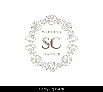 SC Initials Letter Hochzeit Monogram Logos Kollektion, handgezeichnete moderne minimalistische und florale Vorlagen für Einladungskarten, Save the Date, elegant Stock Vektor