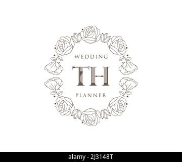 TH Initialen Brief Hochzeit Monogramm Logos Kollektion, handgezeichnete moderne minimalistische und florale Vorlagen für Einladungskarten, Save the Date, elegant Stock Vektor