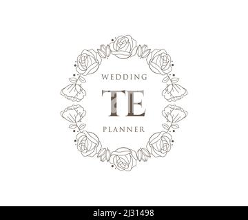 TE Initials Letter Hochzeitslogos-Kollektion, handgezeichnete, moderne, minimalistische und florale Vorlagen für Einladungskarten, Save the Date, elegant Stock Vektor