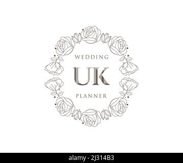 UK Initials Letter Hochzeit Monogram Logos Kollektion, handgezeichnete moderne minimalistische und florale Vorlagen für Einladungskarten, Save the Date, elegant Stock Vektor