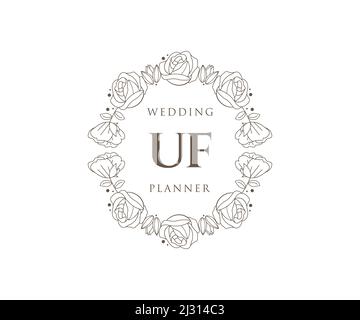 UF Initials Letter Hochzeit Monogram Logos Kollektion, handgezeichnete moderne minimalistische und florale Vorlagen für Einladungskarten, Save the Date, elegant Stock Vektor