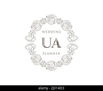 UA Initials Letter Hochzeit Monogram Logos Kollektion, handgezeichnete moderne minimalistische und florale Vorlagen für Einladungskarten, Save the Date, elegant Stock Vektor