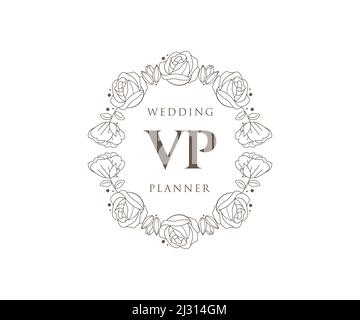 VP Initials Letter Hochzeitslogos-Kollektion, handgezeichnete, moderne, minimalistische und florale Vorlagen für Einladungskarten, Save the Date, elegant Stock Vektor