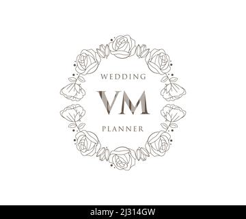 VM Initials Letter Hochzeit Monogram Logos Kollektion, handgezeichnete moderne minimalistische und florale Vorlagen für Einladungskarten, Save the Date, elegant Stock Vektor