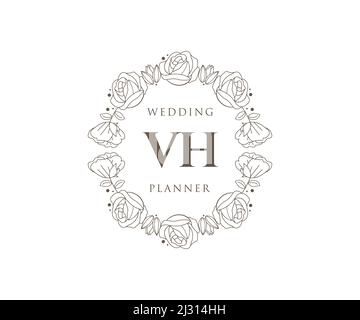 VH Initials Letter Hochzeit Monogram Logos Kollektion, handgezeichnete moderne minimalistische und florale Vorlagen für Einladungskarten, Save the Date, elegant Stock Vektor